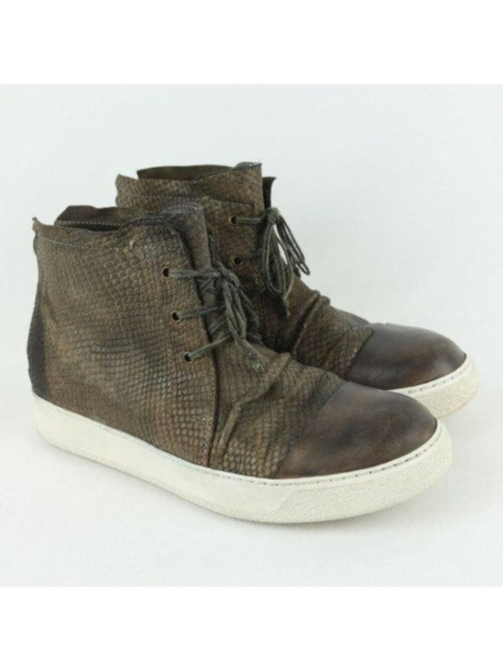 Shoto Women's Size 37.5 Brown Leather Snake Print Zip Up High Top Sneakers